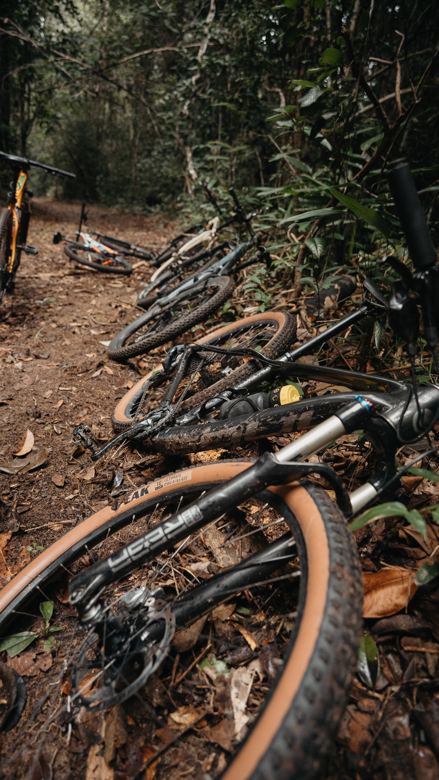 Bikes descansando à beira da trilha